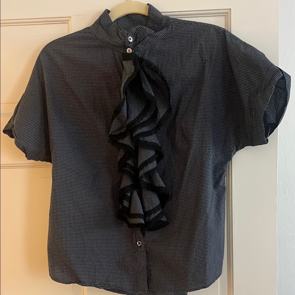 Billy Reid Plaid Black Ruffle Shirt